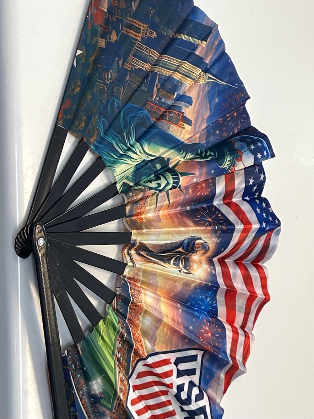 Patriotic Statue of Liberty Folding Hand Fan with USA Flag